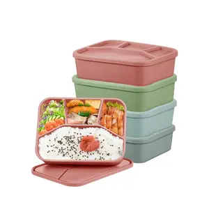 100% Food Grade Leak Proof Silicone Bento Box Lunch Box With 4 Square Compartments For Office Workers Fast Food Box