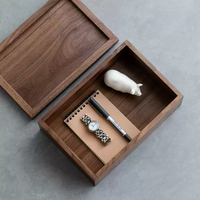 Organisateur de bureau artisanal traditionnel écologique en bois de noyer noir massif avec couvercle - Taille personnalisée