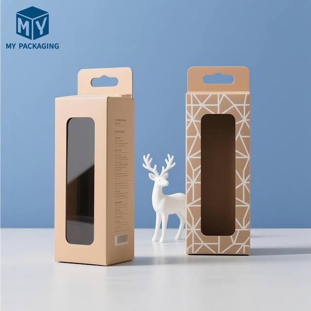 Clear Window Kraft Paper  Box Custom Logo Hanging Display Foldable Recyclable Packaging for Mobile Accessories Data Cable