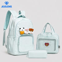 Mochila Escolar de Gran Capacidad para Niñas con Lonchera y Estuche para Lápices, Mochila Escolar con Decoración de Muñeca de Peluche para Estudiantes