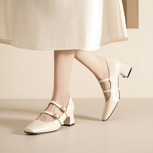 Zapatos planos Mary Jane con punta cuadrada y correa con hebilla de cuero charolado para mujer, antideslizantes, para todas las estaciones, 5688-9 - Product Image 2