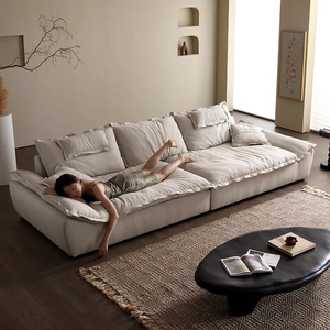 Divano Minimalista Italiano 'Sail', Seduta Extra Profonda, Stile Wabi-Sabi Crema, Divano in Tessuto a Fila Dritta - Product Image 2