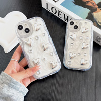 Coque de téléphone en TPU époxy avec bord ondulé et motif papillon cœur d'amour 3D argenté IDEAL pour Apple iPhone 11 12 13 14 15 16 17 Pro Max