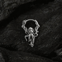 Boucles d'oreilles créoles élégantes en acier inoxydable, motif tentacule de Kraken en relief 3D, style gothique punk, monstre marin, pendantes, étanches, bijoux de piercing unisexe