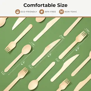 Eco-Friendly Wood Cutlery Biodegradable Disposable Customized Logo Printed Wooden Forks Spoons Knives Set