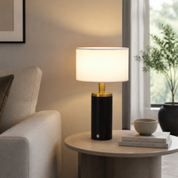 Lámpara de Mesa Moderna Recargable con Pantalla de Tela, Base de Mármol, Atenuación Táctil, 3 Colores, Luz Nocturna USB para Dormitorio, Mesita de Noche, Sala de Estar