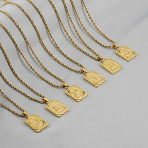Zogxin Square Letter Pendant Necklace 18K Gold Plated Stainless Steel Hip Hop Style For Men And Women M Initial Charm - Product Image 2