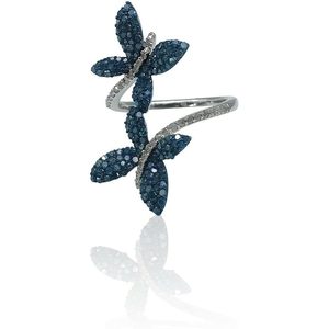 Butterfly Bypass <b>Ring</b> 1.18 Cttw Natural White Blue Diamond Round Cut 925 Sterling <b>Silver</b> Women's Fashion <b>Ring</b> Party Jewelry - Product Image 4