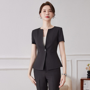 Women's Summer Suit Set Short Sleeve Light Blue Office Lady Two-Piece Anti-Wrinkle Formal Wear - Product Image 3