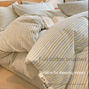 Mùa Thu Mùa Đông Bốn Mảnh Thiết Lập Dày Cotton Chải Tinh Khiết Bông Chăn Bìa Hình Học Ấm Áp Khăn Ga Giường Được Trang Bị Vua Kích Thước Bộ Đồ Giường - Product Image 2