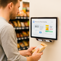 Máquina POS de autoservicio Android de 10.1 pulgadas con escáner de código de barras/código QR, verificador de precios, pago de pedidos y caja registradora