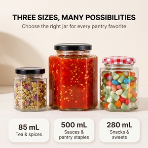 4 oz 8 oz 12 oz 16oz 100ml 180ml 280ml 380ml Penjualan Panas Stoples Kaca Berbentuk Heksagonal untuk Madu - Product Image 4