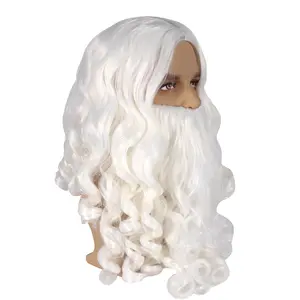 White Color Christmas Costume Party Play Santa Beard and Synthetic Wig