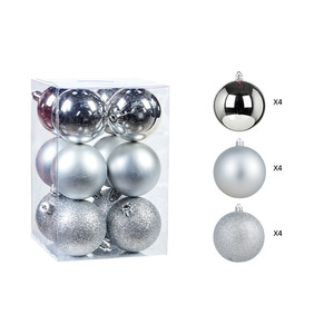 2025 nuevo juego de 12 piezas decorativas navideñas de bolas galvanizadas de plástico brillante con purpurina mate para decoración de árboles - Product Image 4