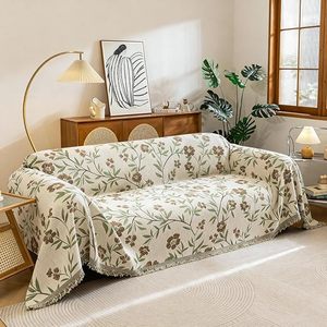 <span class=keywords><strong>Funda</strong></span> de Sofá Floral Color Caqui, Manta Jacquard Botánica, Protector de Muebles de Chenilla con Borlas, <span class=keywords><strong>Funda</strong></span> para Sofá de <span class=keywords><strong>3</strong></span> <span class=keywords><strong>Plazas</strong></span> - Product Image 1