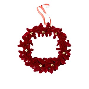 Oferta Especial: Adorno de Árbol de Navidad de Terciopelo Rojo con Alce y Copo de Nieve Flocado Rojo para Decoración de Fiestas Navideñas - Product Image 5
