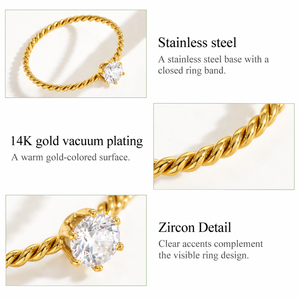 <b>Stainless</b> <b>Steel</b> <b>Ring</b> Twisted Lines 14K gold vacuum plating with Zircon - Product Image 2