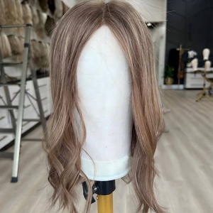 Topper per capelli 100% europei castano chiaro con riflessi biondi sottili, base in pizzo piatto sottile, retro tessuto a chiusura, per donne con perdita di capelli - Product Image 2