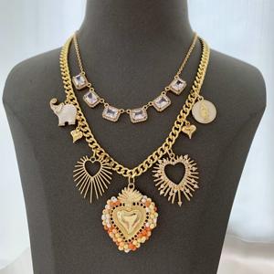 BD-B5757 merveilleux collier en cristal clair vintage collier délicat pour les femmes multi charme collier coeur d'éléphant or 18k - Product Image 1