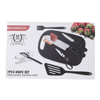 7 pièces manche en plastique ensemble de couteaux de cuisine couteau Santoku ensemble de couteaux de Chef avec éplucheur ciseaux planche de cuisine brosse pelle