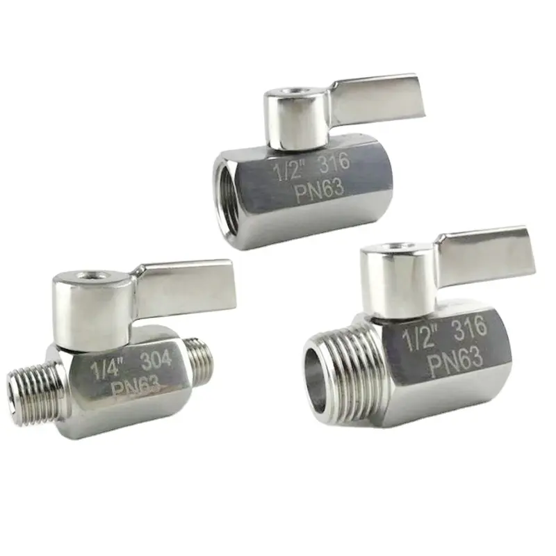 1/2 "SS304 BSP Mini-Kugel hahn mit Außengewinde und Innengewinde und Edelstahl griff