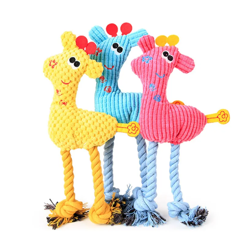 Commercio all'ingrosso personalizzato giraffa animale peluche cane giocattoli rosa polpo stridulo masticare morbido cotone corda giocattoli per animali domestici