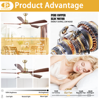 Ventilateur de plafond à pales larges en placage de noyer avec contrôle de minuterie, moteur DC, pour salon, villa et projets commerciaux