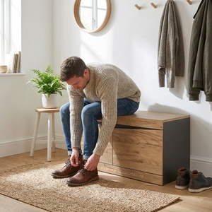 Banc à chaussures en <span class=keywords><strong>bois</strong></span> avec siège, 2 portes, espace de rangement, entrée, couloir, salon - Product Image 2