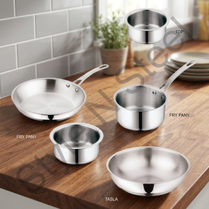 Stainless Steel Cookware <b>Set</b> Fry <b>Pan</b> <b>Sauce</b> <b>Pan</b> Tasla Bowl Silver Metal Kitchen Utensils - Product Image 3