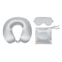 Ensemble de voyage en soie de mûrier : Oreiller de voyage, Masque de sommeil occultant, Sac de rangement – Accessoires de sommeil doux pour avion, bureau et repos