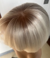 Perruque médicale courte blonde avec frange moelleuse en couches 100% naturelles adaptées aux hommes et aux femmes résistantes à la chaleur