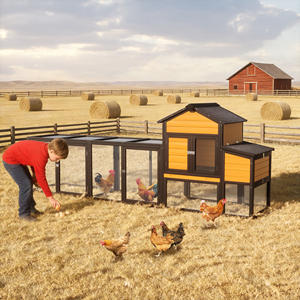 Poulailler extérieur en bois pour 2 à 4 poulets, avec enclos, 7 portes, plateau coulissant, nichoir et rampe, poulailler extensible - Product Image 5