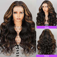 Megalook 13x4 Lace Frontal 30 pouces avec mèches # Perruque en cheveux humains 1BP30 Body/Deep/Loose Wave, nœuds invisibles, ligne de cheveux naturelle