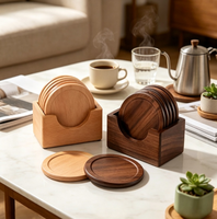 Sous-verres en bois massif, sous-verres ronds en bois naturel, lot de 6 avec support de rangement, sous-verres pour tasses, décoration d'intérieur