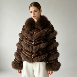 Nuovo Cappotto di Lusso Reversibile in Vera <span class=keywords><strong>Pelliccia</strong></span> di Volpe e Coniglio per <span class=keywords><strong>Donna</strong></span> - Product Image 1