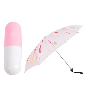 Custom Portable Capsule Case Sun Umbrella 5 Folding Mini Bottle Umbrella