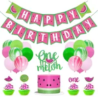 Melancia, 1 ° ano de aniversário, suprimentos uma em um bolo, melancia, cupcake, melão, balões, feliz aniversário, bandeira