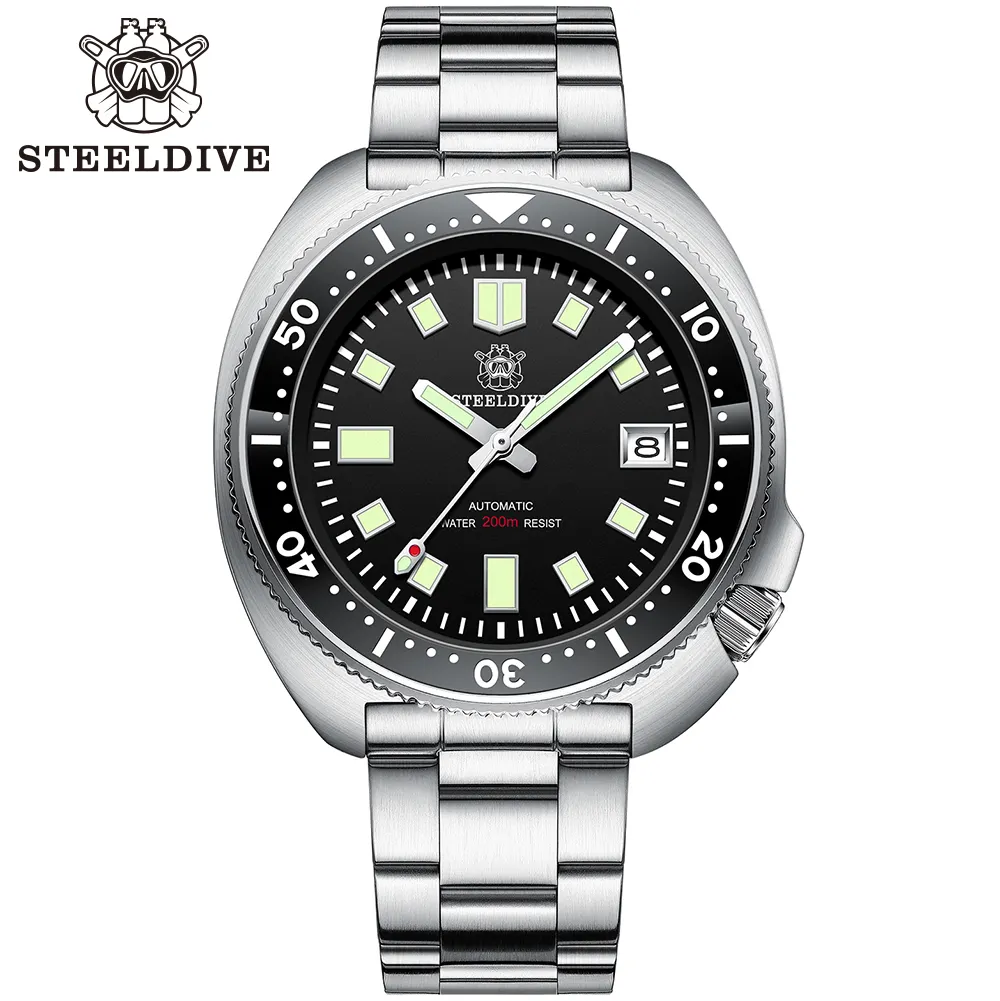 6105 STEELDIVE Bermerek SD1970 Terjangkau Kualitas Tinggi NH35 Jam Tangan Diver Otomatis Gerakan Jepang