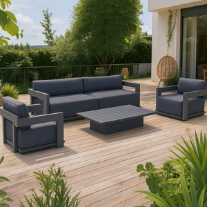 Bộ ghế <span class=keywords><strong>sofa</strong></span> ngoài trời bằng nhôm hiện đại với bàn cà phê |   Đồ nội thất ngoài trời chống thấm nước cho sân vườn, hiên nhà, sân trong & công viên - Product Image 6