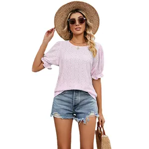 Camisa de mujer Primavera Verano suelta estampado pulóver blusas estampado Floral cuello redondo manga corta Casual camisa de oficina señoras Tops