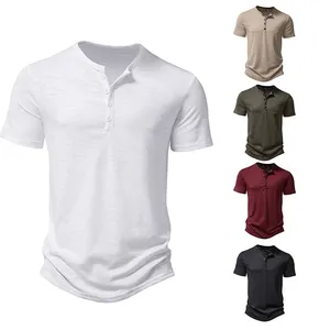 T-<span class=keywords><strong>shirt</strong></span> polo Henley en coton de bambou pour <span class=keywords><strong>homme</strong></span>, coupe ample, disponible en noir, blanc, kaki, vert, rouge, vêtements décontractés, vente en gros - Product Image 4