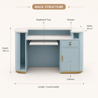 Bureau de réception incurvé à lattes verticales minimalistes avec éclairage LED, couleur personnalisée, table de hall pour salon de beauté et spa des ongles
