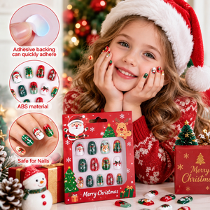 Set de Uñas Postizas Navideñas para Niñas, Uñas Falsas Hechas a Mano, Autoadhesivas, Sin Pegamento, con Logotipo Personalizado, Kit de Uñas al por Mayor para Niñas - Product Image 1