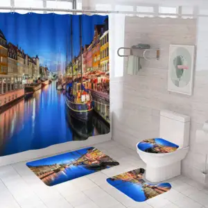 Venedig Landschaft Polyester wasserdicht 3D-Druck Landschaft Custom Design Dusch vorhang Set mit Badezimmer matte