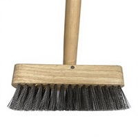 Brosse à long manche en bois et fil d'acier, robuste, industrielle, pour nettoyage de terrasses, élimination de la rouille et de la peinture, désherbage, OEM