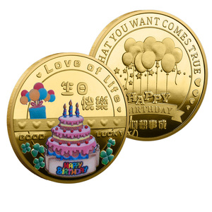 Moneta Commemorativa in Metallo a Tema <span class=keywords><strong>Compleanno</strong></span> con Torta e Palloncino, Souvenir 'Desiderio Realizzato' - Product Image 1
