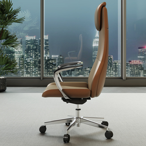 Fauteuil de Direction de Bureau Moderne de Luxe, Confortable, en Cuir Véritable Marron, avec Accents de Style Contemporain - Product Image 4