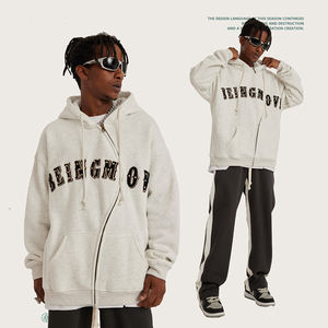 All'ingrosso giacca con cappuccio in pile polare con cerniera a forma di cerniera personalizzata con Logo Streetwear produttori di <span class=keywords><strong>abbigliamento</strong></span> - Product Image 4