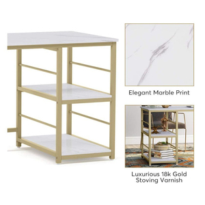 Bureau d'ordinateur à 2 niveaux de 47 pouces avec étagères de rangement, imitation <span class=keywords><strong>marbre</strong></span>, moderne, pour salon, villa, bureau à domicile, table d'étude - Product Image 6