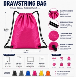 Wholesale Custom Logo Promotional Drawstring Bags Bulk Gift Event Trade Show Giveaway Ripstop Polyester Gym Cinch Sack <b>Backpacks</b> - Product Image 2